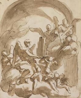 Domenico Piola - Angels And Putti Making Music In The Clouds