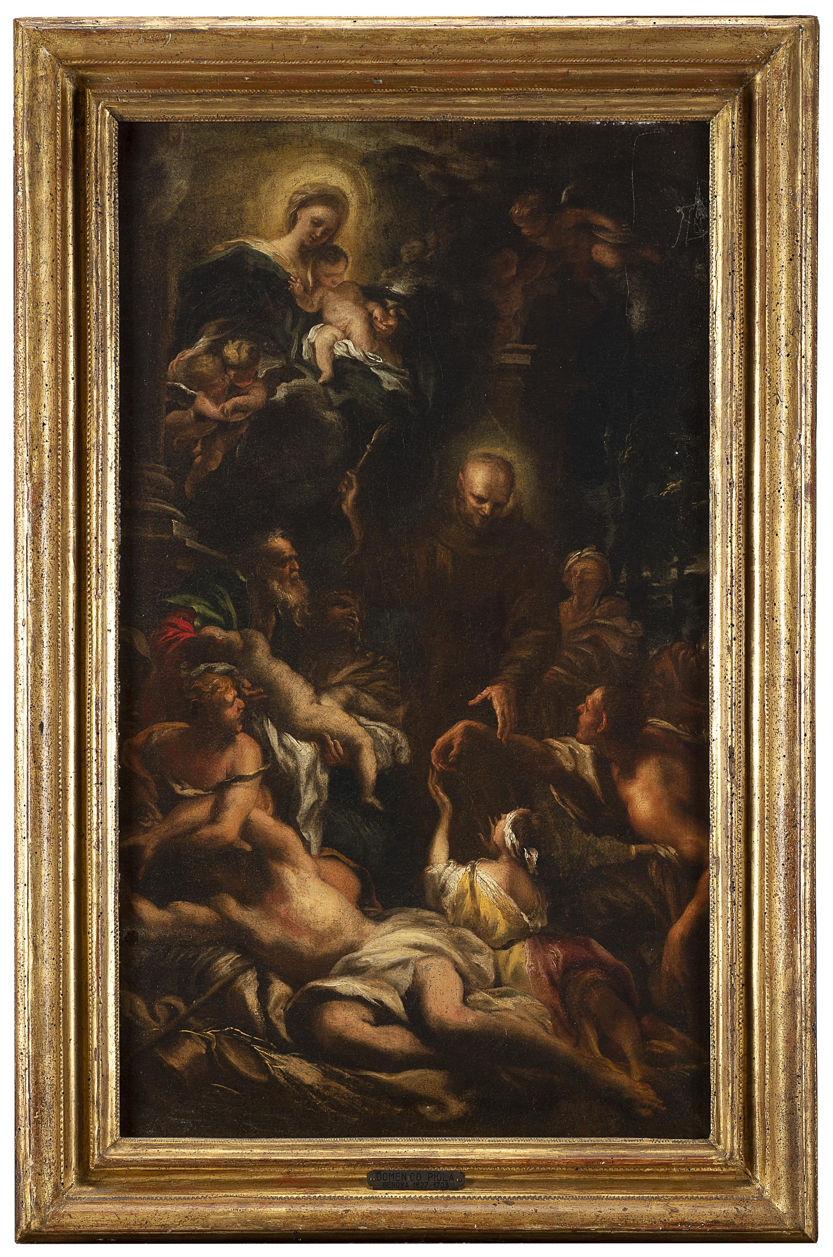 Domenico Piola - Madonna con Gesù Bambino e il beato Salvatore da Horta che opera un miracolo (bozzetto)