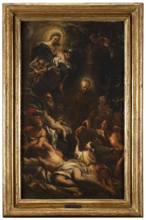 Domenico Piola - Madonna con Gesù Bambino e il beato Salvatore da Horta che opera un miracolo (bozzetto)