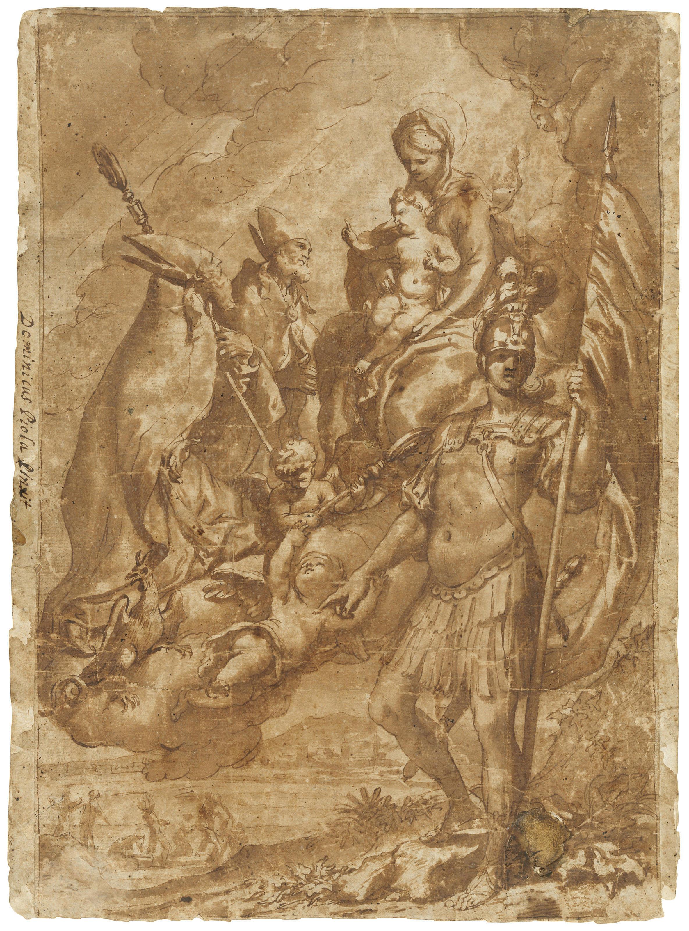 Domenico Piola - The Virgin and Child adored by Saints George, Anthony Abbot and Anthony of Padua