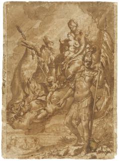 Domenico Piola - The Virgin and Child adored by Saints George, Anthony Abbot and Anthony of Padua