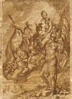 Domenico Piola - Vierge à l\'Enfant adorée par Saint Georges, Saint Antoine Abbé et Saint Antoine de Padoue