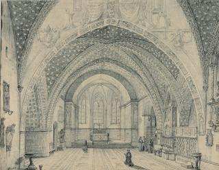 Domenico Quaglio - 2 Bll.: Blick in die Unterkirche von San Francesco in Assisi.