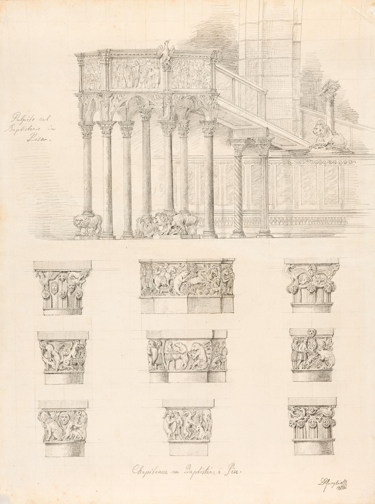 Domenico Quaglio - Kanzel und Kapitelle des Baptisteriums in Pisa.