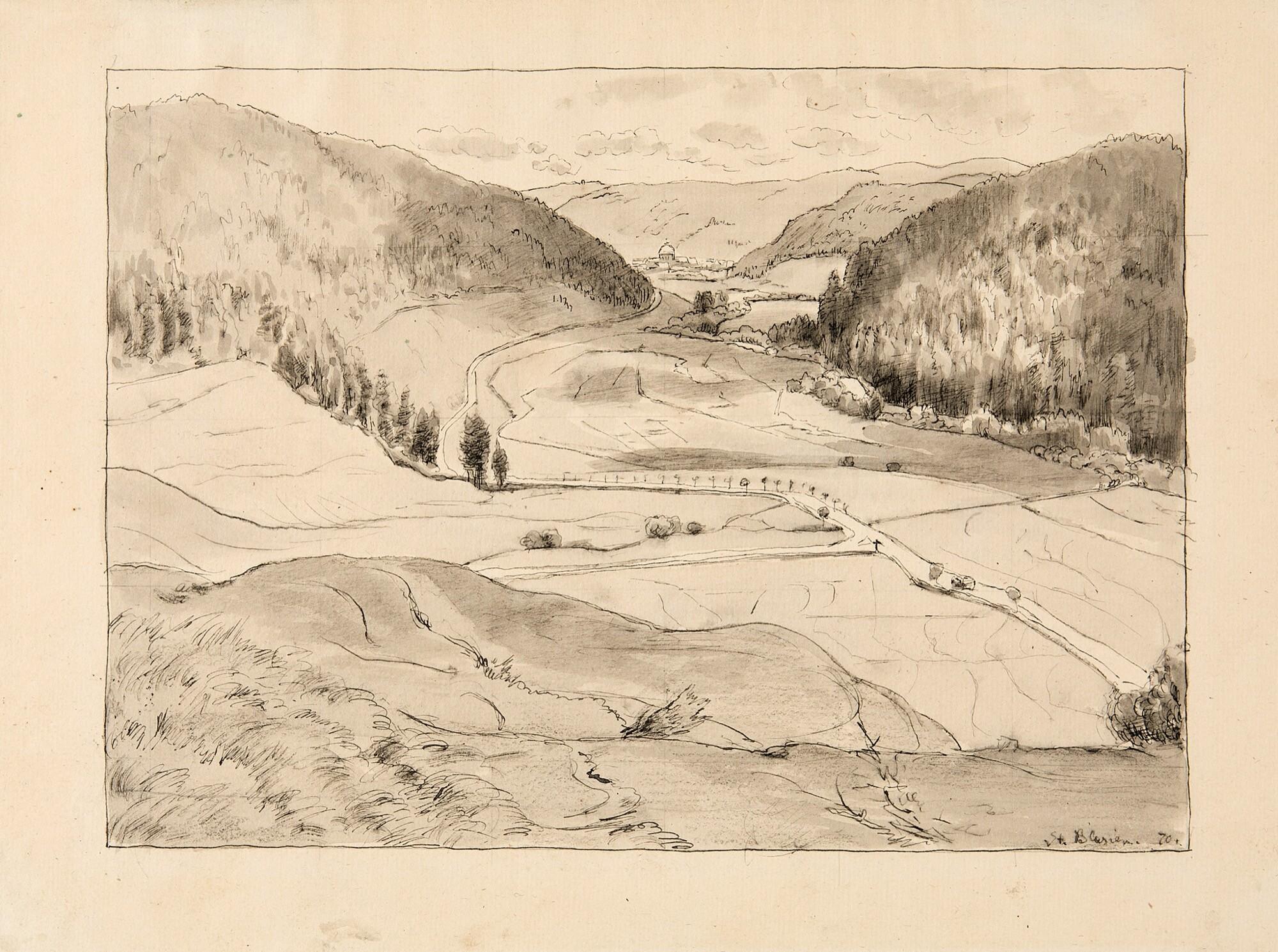 Domenico Quaglio - Mondaufgang über einer Mittelgebirgslandschaft.