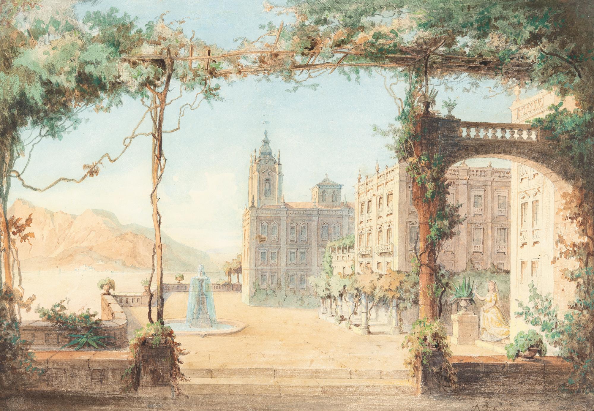 Domenico Quaglio - Palastarchitektur vor südlicher Landschaft