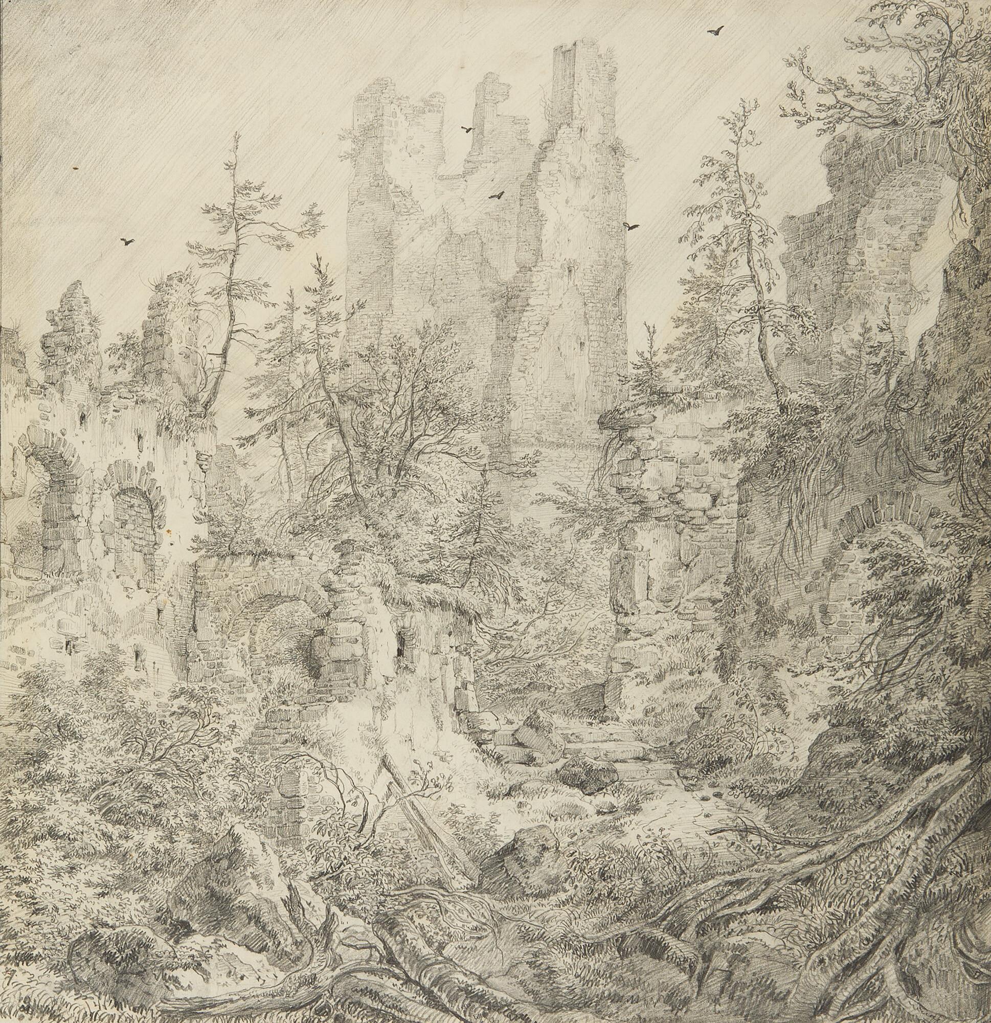 Domenico Quaglio - Schlosshof der Ruine Hohenfreyberg im Allgäu.