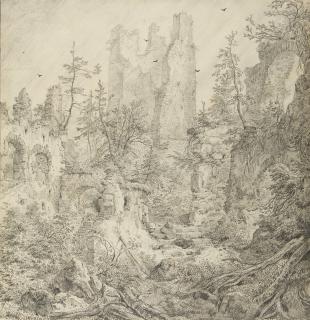 Domenico Quaglio - Schlosshof der Ruine Hohenfreyberg im Allgäu.