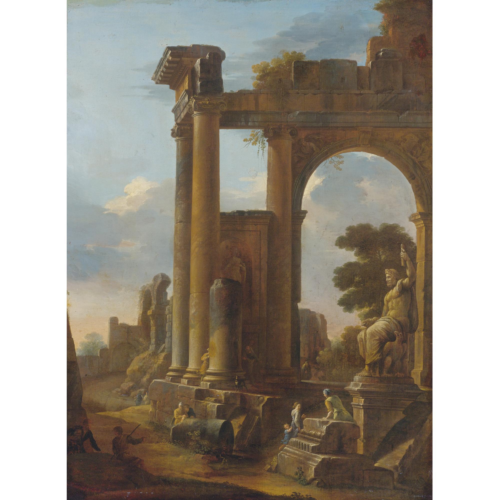 Domenico Roberti - Classical Ruins With Figures