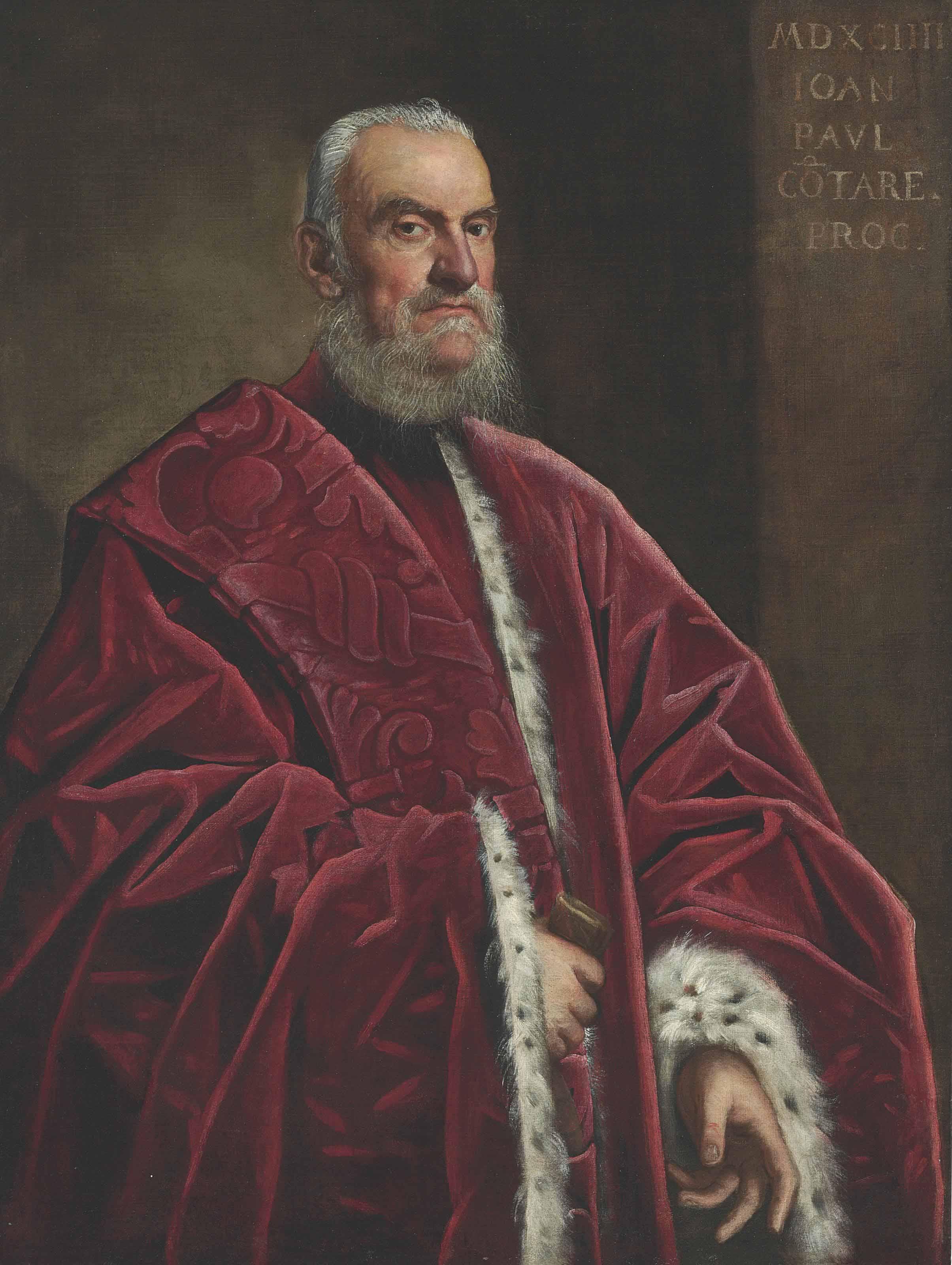 Domenico Tintoretto - Portrait Of Giovanni Paolo Contarini, Three-Quarter Length, In A Red Ermine-Lined Robe