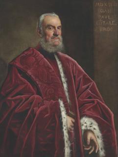 Domenico Tintoretto - Portrait Of Giovanni Paolo Contarini, Three-Quarter Length, In A Red Ermine-Lined Robe