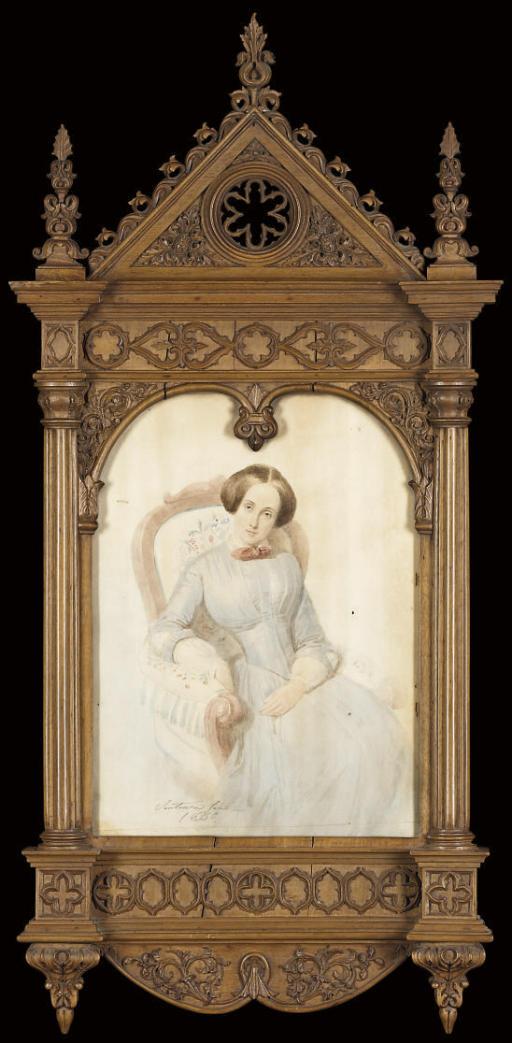 Domenico Ventura - Portrait Of A Young Lady, Seated In A Floral Embroidered Armchair