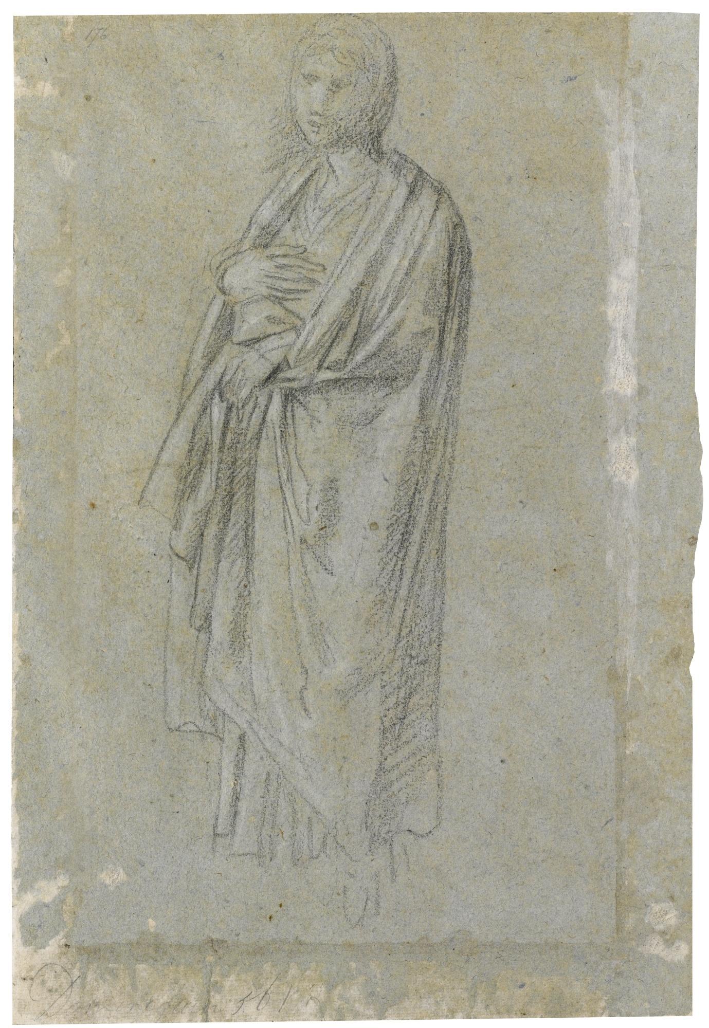 Domenico Zampieri - Recto: Study Of A Draped Standing Female Figure; Verso: Study Of The Head Of A Bearded Man Seen Almost In Profile