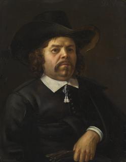 Domenicus Van Tol - Portrait Of A Gentleman, Half-Length, Wearing A Black Hat And Coat, Holding A Pair Of Gloves