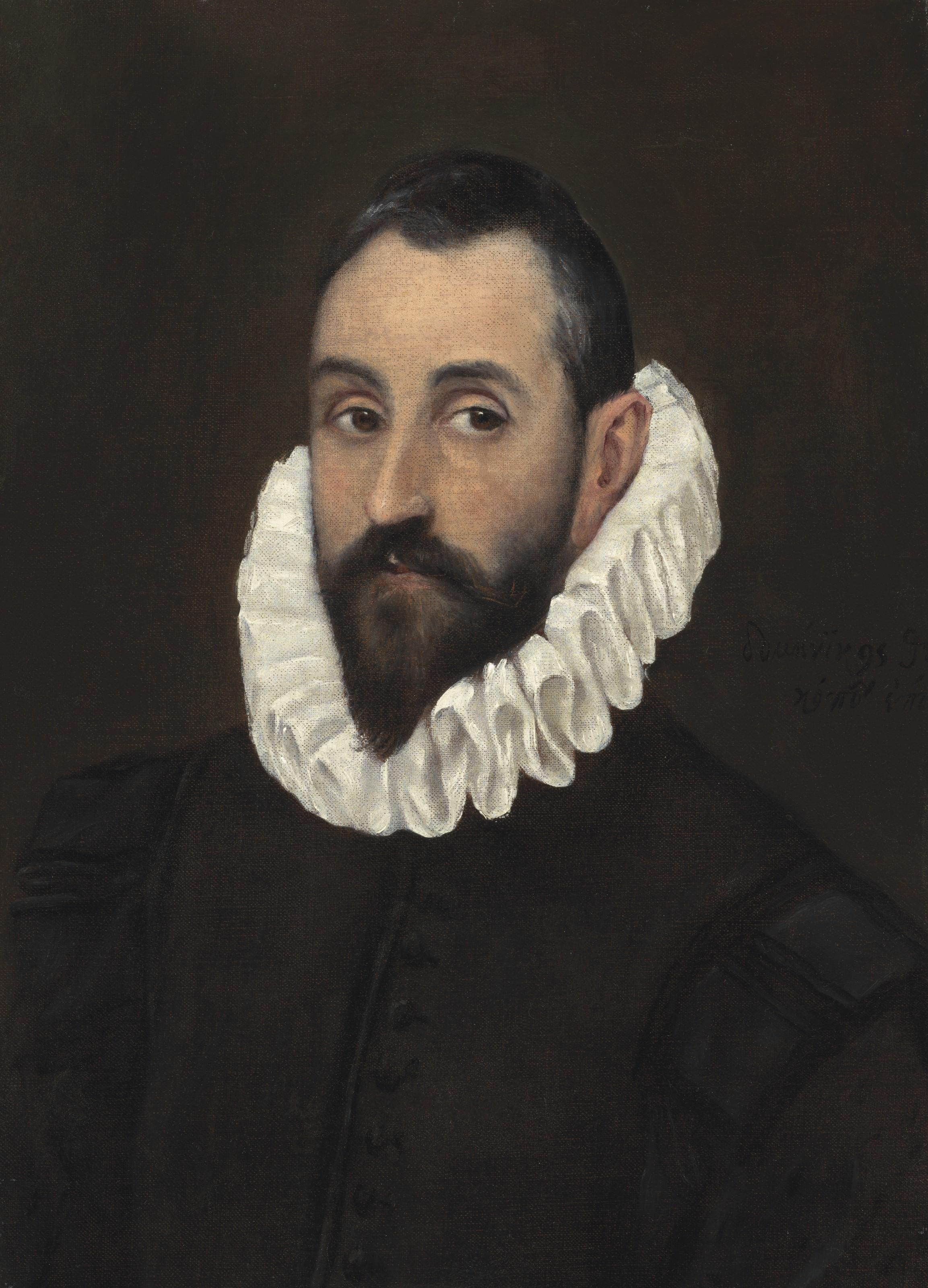 Doménikos Theotokópoulos, Called El Greco - Portrait of a gentleman, bust-length, in a black doublet and cartwheel ruff