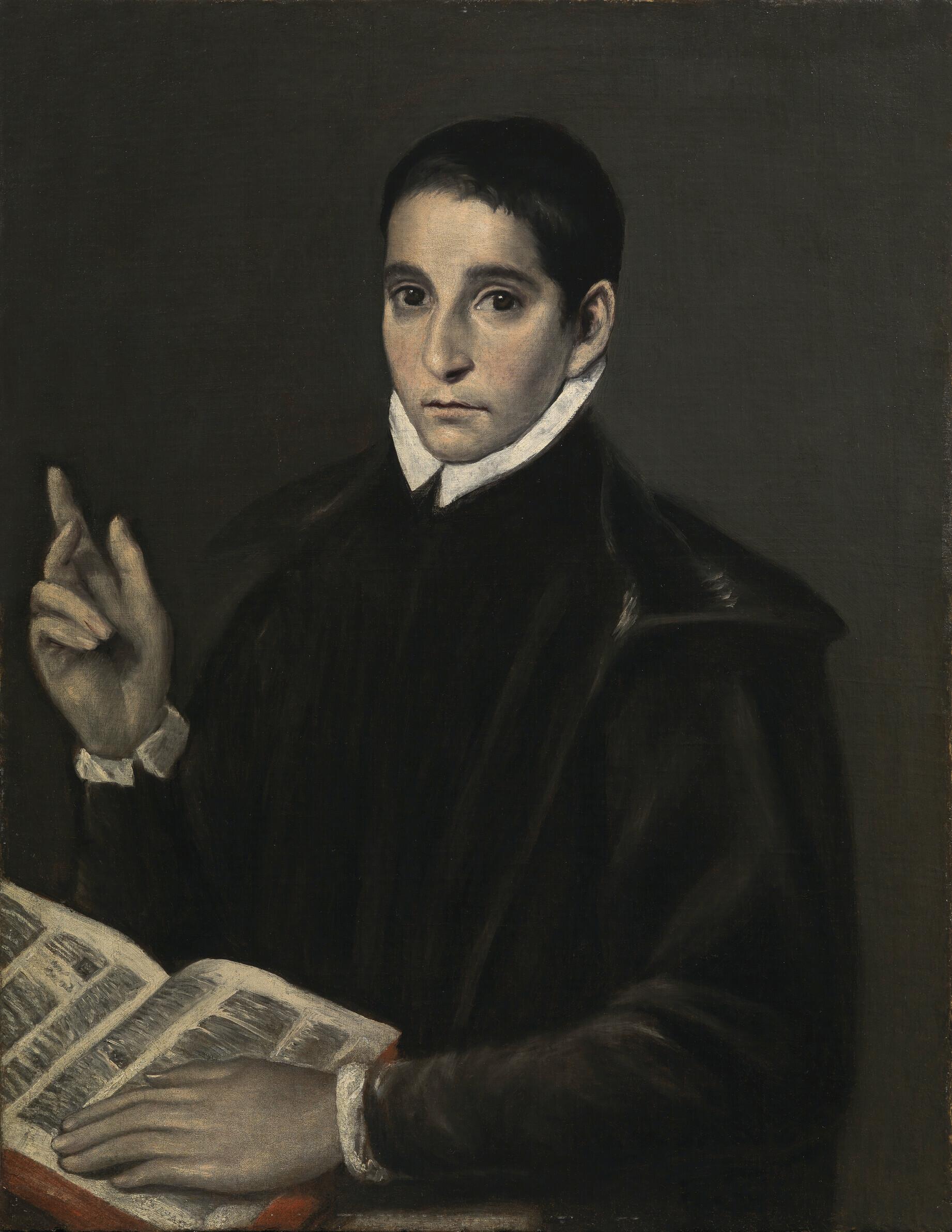 Doménikos Theotokópoulos - Portrait of a young man, traditionally identified as Saint Aloysius (Luigi) Gonzaga (1568-1591), half-length, with a book