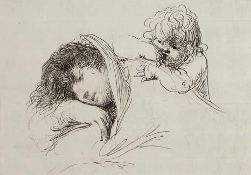 Domingos Antonio de Sequeira - A sleeping woman, half-length, an infant leaning on her shoulder