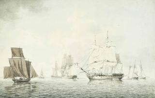Dominic Serres, R.A. - A Royal Navy Frigate And Cutters Drifting In A Calm