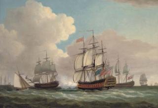 Dominic Serres, R.A. - H.M.S. Ocean joining Admiral Keppel\'s fleet off Ushant, July 1778
