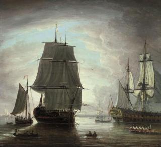 Dominic Serres, R.A. - Men-o\'war at anchor off Portsmouth at dusk