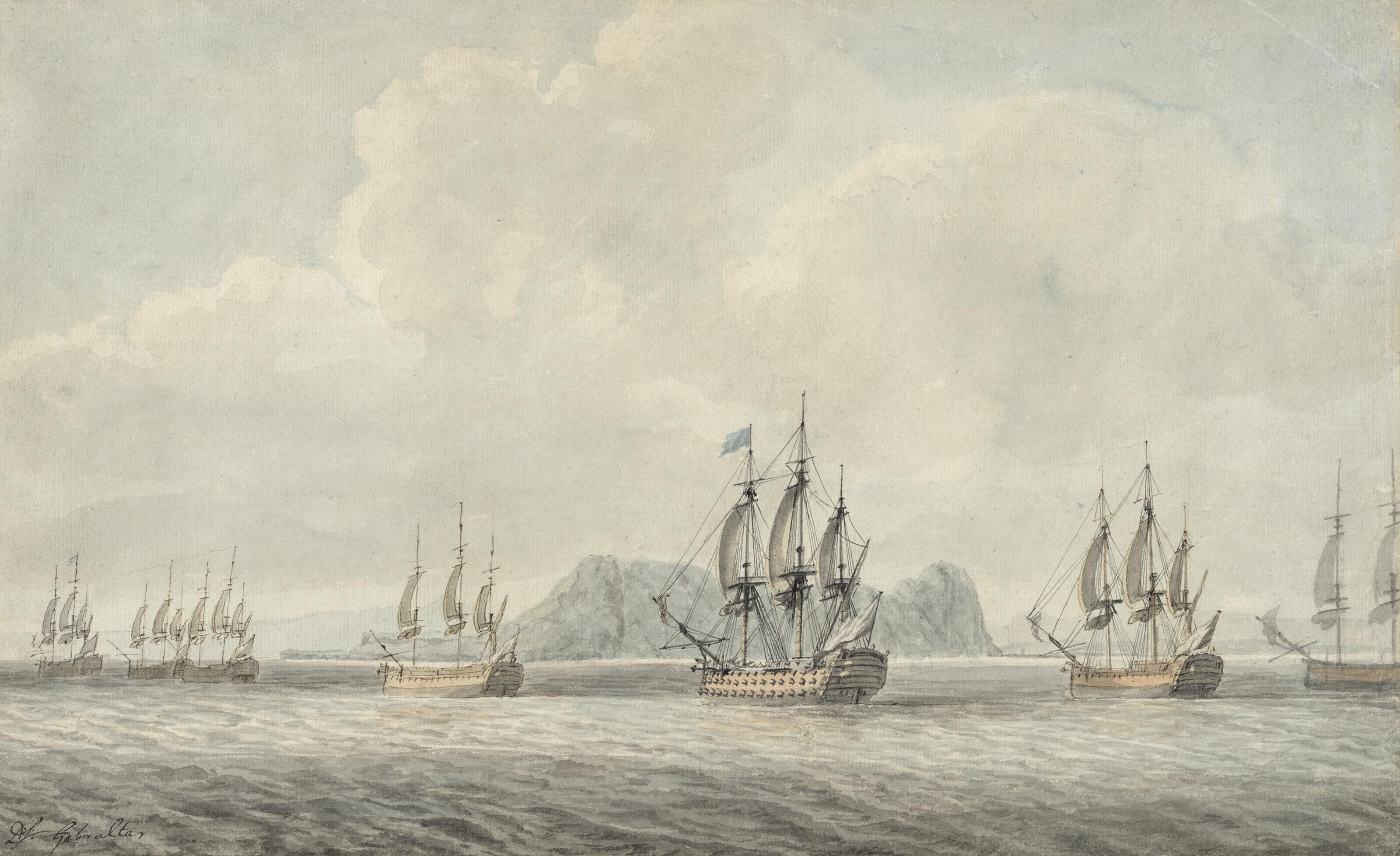 Dominic Serres, R.A. - Naval vessels off the Rock of Gibraltar