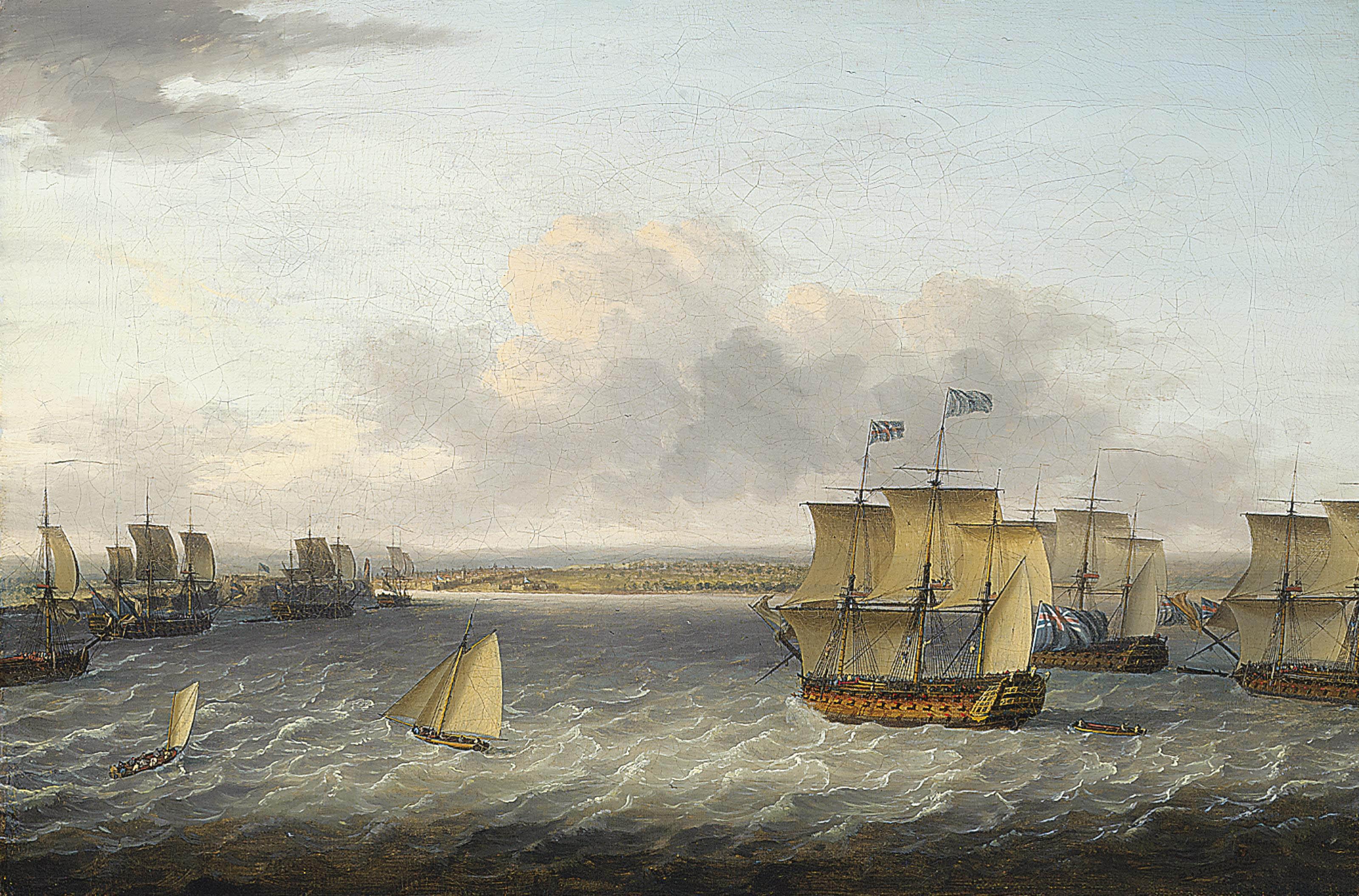 Dominic Serres, R.A. - The Blue Squadron of His Majesty\'s Fleet entering Havana harbour to take possession on 16th August 1762, led by H.M.S. Valiant commanded by the Honourable Augustus Keppel