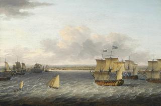 Dominic Serres, R.A. - The Blue Squadron of His Majesty\'s Fleet entering Havana harbour to take possession on 16th August 1762, led by H.M.S. Valiant commanded by the Honourable Augustus Keppel