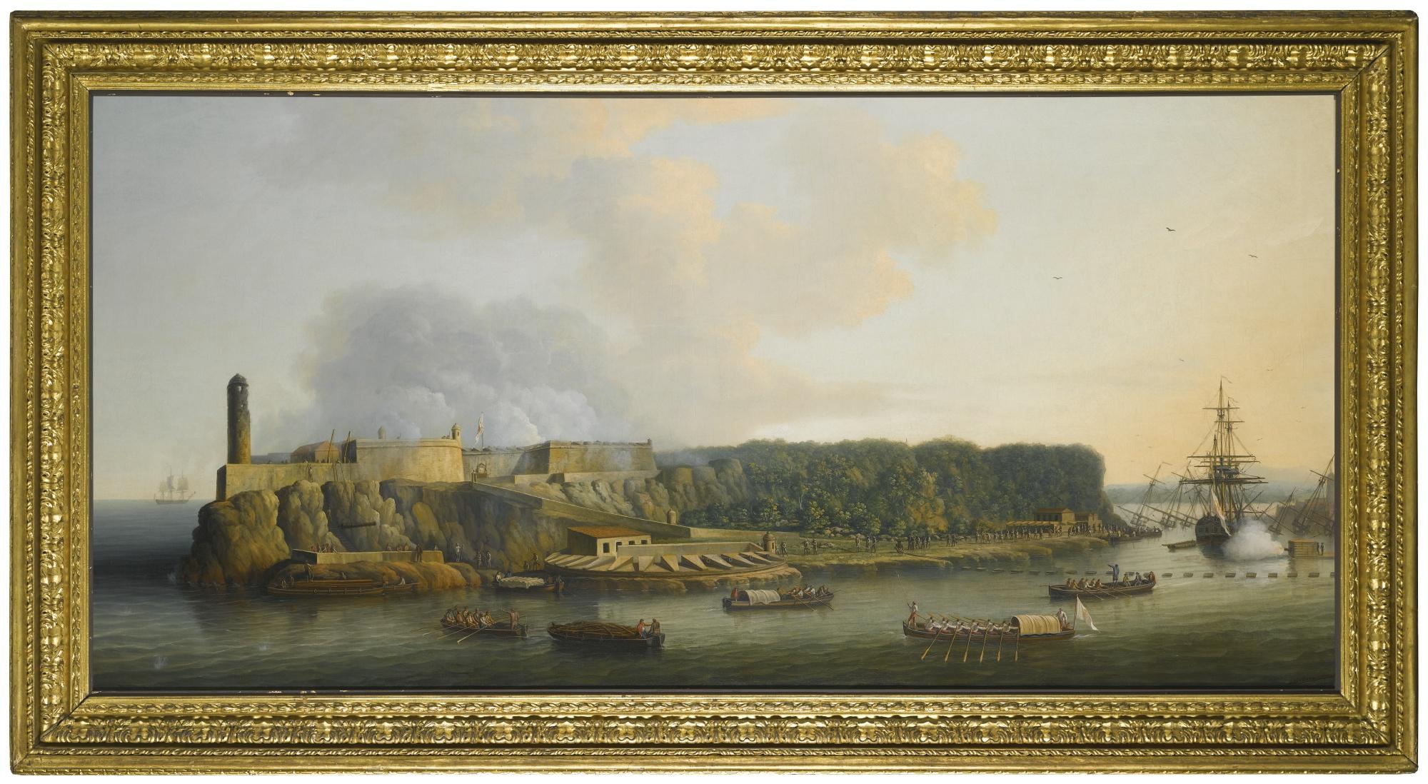 Dominic Serres, R.A. - The Capture Of Havana, Cuba, 1762: View Of The Morro Castle And Boom Defence Before The Attack