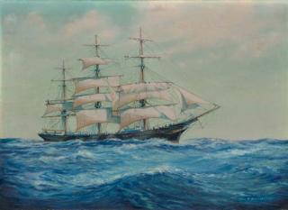 Don Palmerton - A clipper approaching port, her crew furling sail