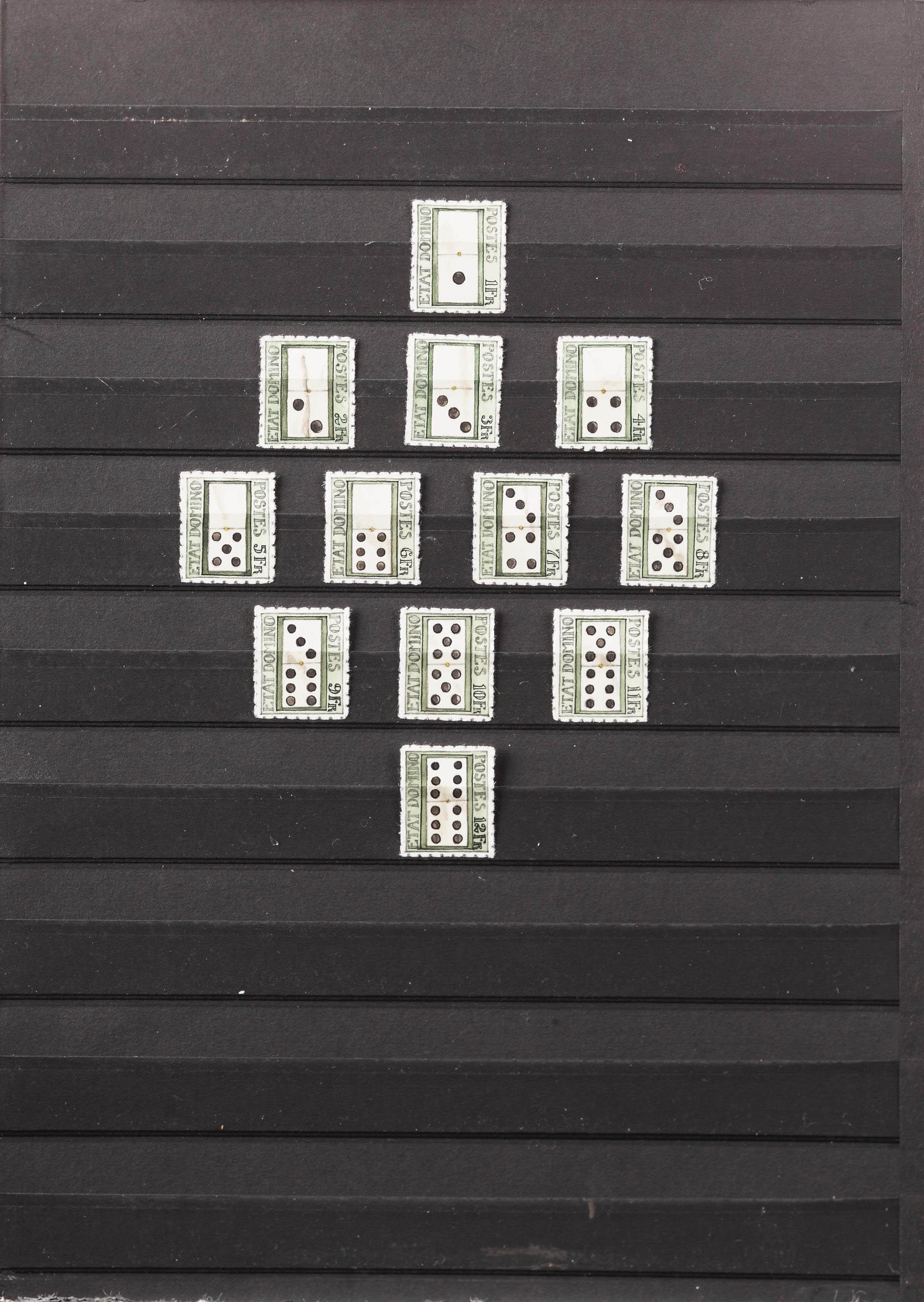 Donald Evans - Etat Domino Stamp Sheet - a series of twelve stamps