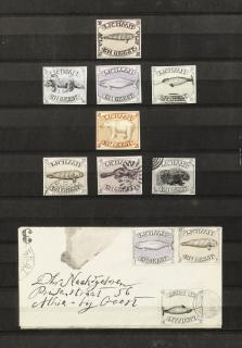 Donald Evans - Lichaam en geest - eight stamps and one envelope in a frame