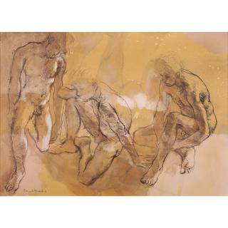 Donald Friend - Australian Three Boys In Seated Poses