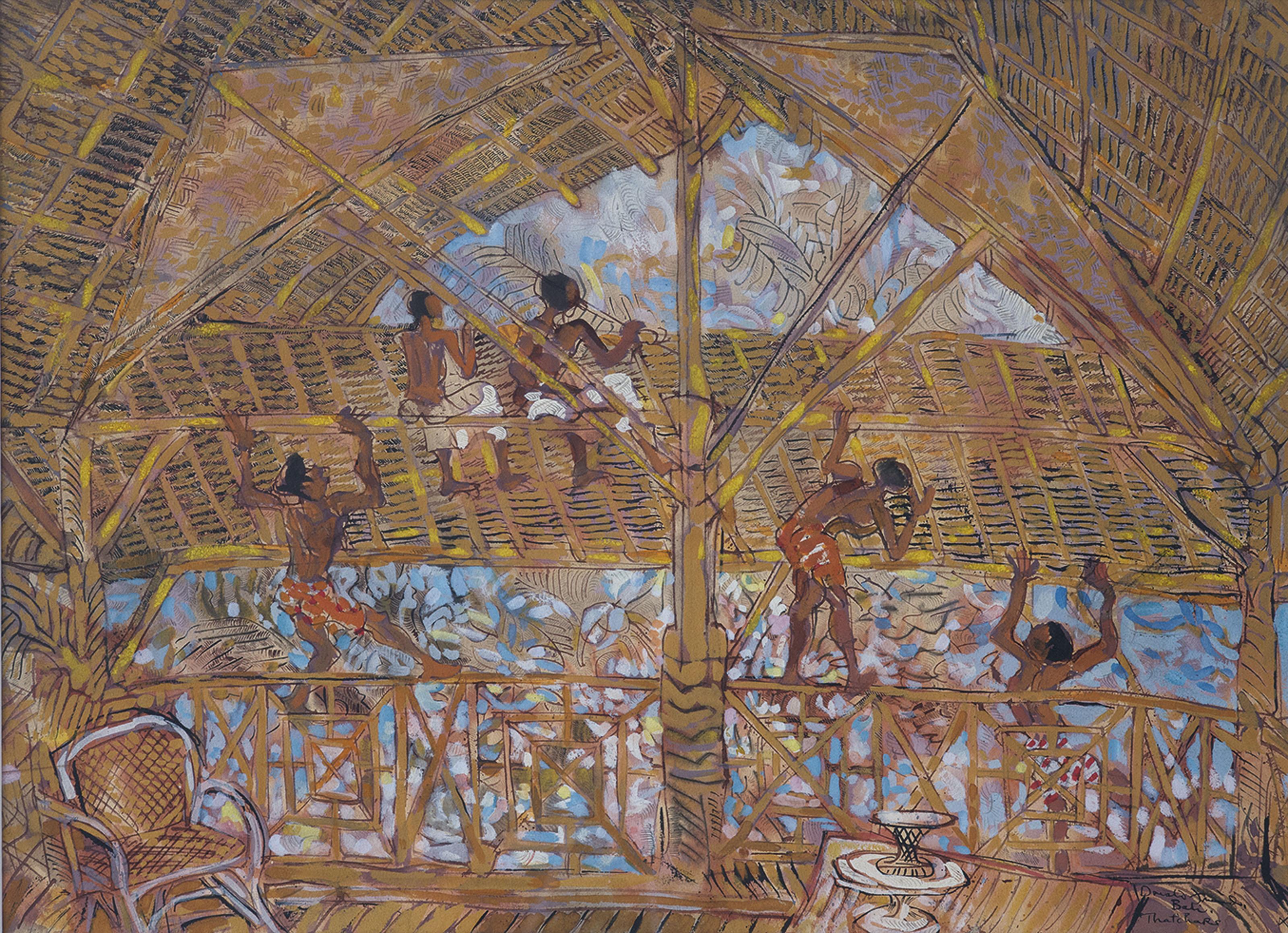 Donald Friend - Thatchers, Bali