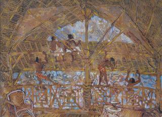 Donald Friend - Thatchers, Bali