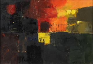 Donald Hamilton Fraser R.A. - Horizonal Landscape: Red, Black and Green No. 15