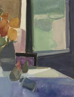 Donald Hamilton Fraser, R.A. - Still Life with Pears and Open Window