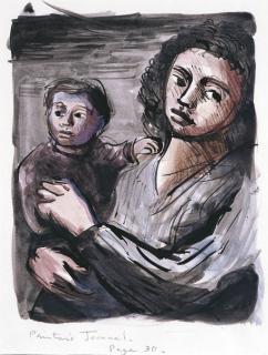 Donald Stuart Leslie Friend - Mother and Child (Painter\'s Journal Page 30)
