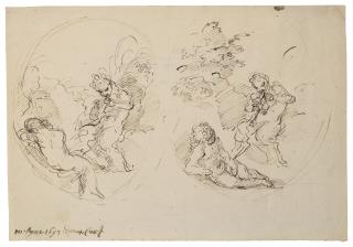 Donato Creti - Faune jouant de la flûte à une nymphe et reprise de la même composition