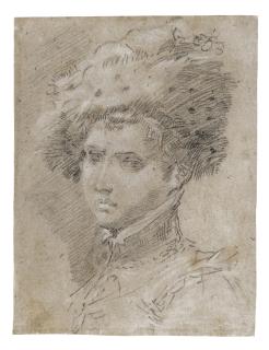Donato Creti - Head And Shoulders Study Of A Young Man Wearing A Fur Hat