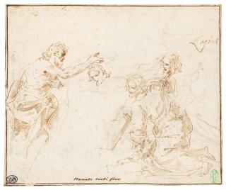 Donato Creti - Studies of a Baptism of Christ and of Christ carrying the Cross (recto); Saint John the Baptist and a study of a figure embracing figures (verso)