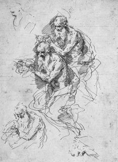 Donato Creti - Three Studies For A Saint Jerome, With Two Other Heads