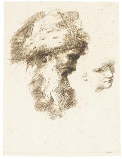 Donato Creti - Two Studies Of Heads: A Bearded Man With A Fur Hat And A Young Boy