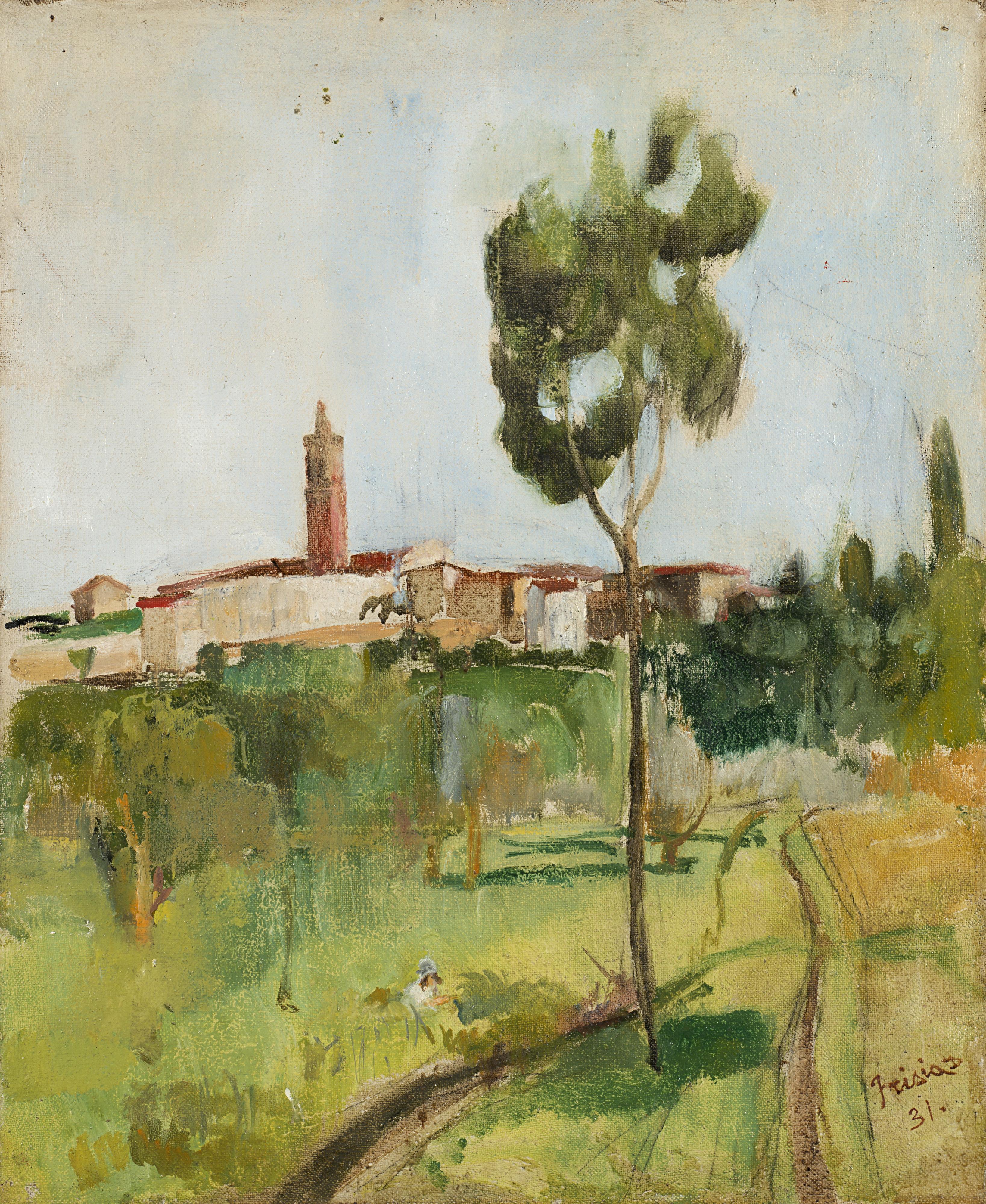 Donato Frisia - Paesaggio con paese in lontananza