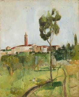 Donato Frisia - Paesaggio con paese in lontananza