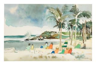 Dong Kingman - Untitled (Figures On A Beach)