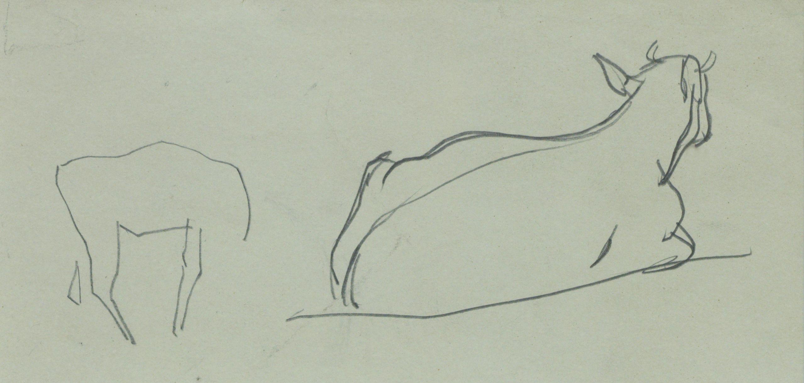 Dora Carrington - The Road to Hurstbourne Tarrant; A study of cows 26 x 23cm (10 1/4 x 9 1/16in); 6.5 x 13.7cm (2 9/16 x 5 3/8in).