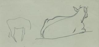 Dora Carrington - The Road to Hurstbourne Tarrant; A study of cows 26 x 23cm (10 1/4 x 9 1/16in); 6.5 x 13.7cm (2 9/16 x 5 3/8in).