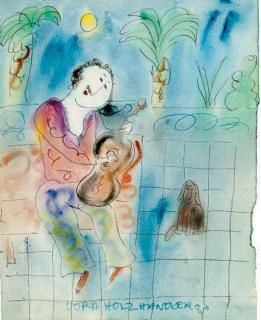 Dora Holzhandler - The Spanish Guitarist; Lady with a book; Lady with a flower; and Children Making Sandcastles