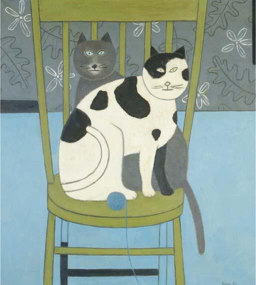 Doris Emrick Lee - Two Cats On A Green Chair