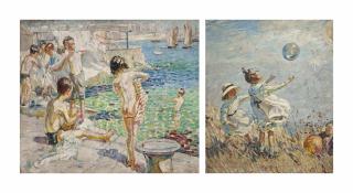 Dorothea Sharp, R.B.A., R.O.I., V.P.S.W.A. - Children sea bathing (recto); and Bubbles (verso)